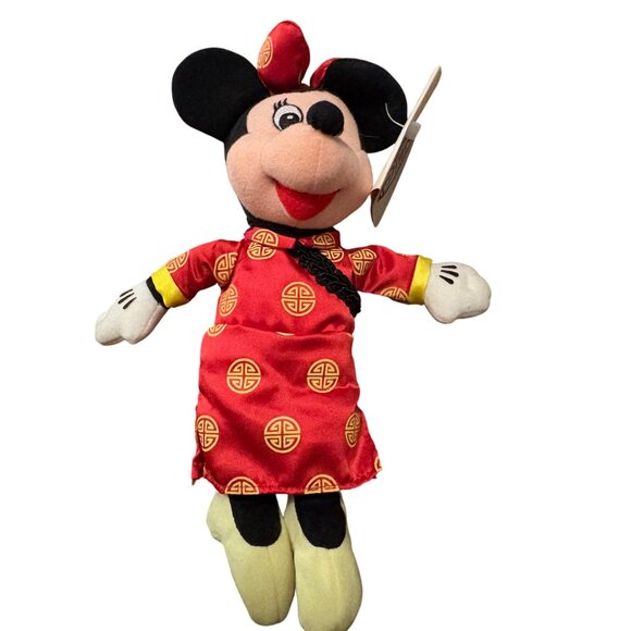 Disney Store Hong Kong Minnie Mouse Plush In Red Chinese Dress Beanie - Picture 4 of 4